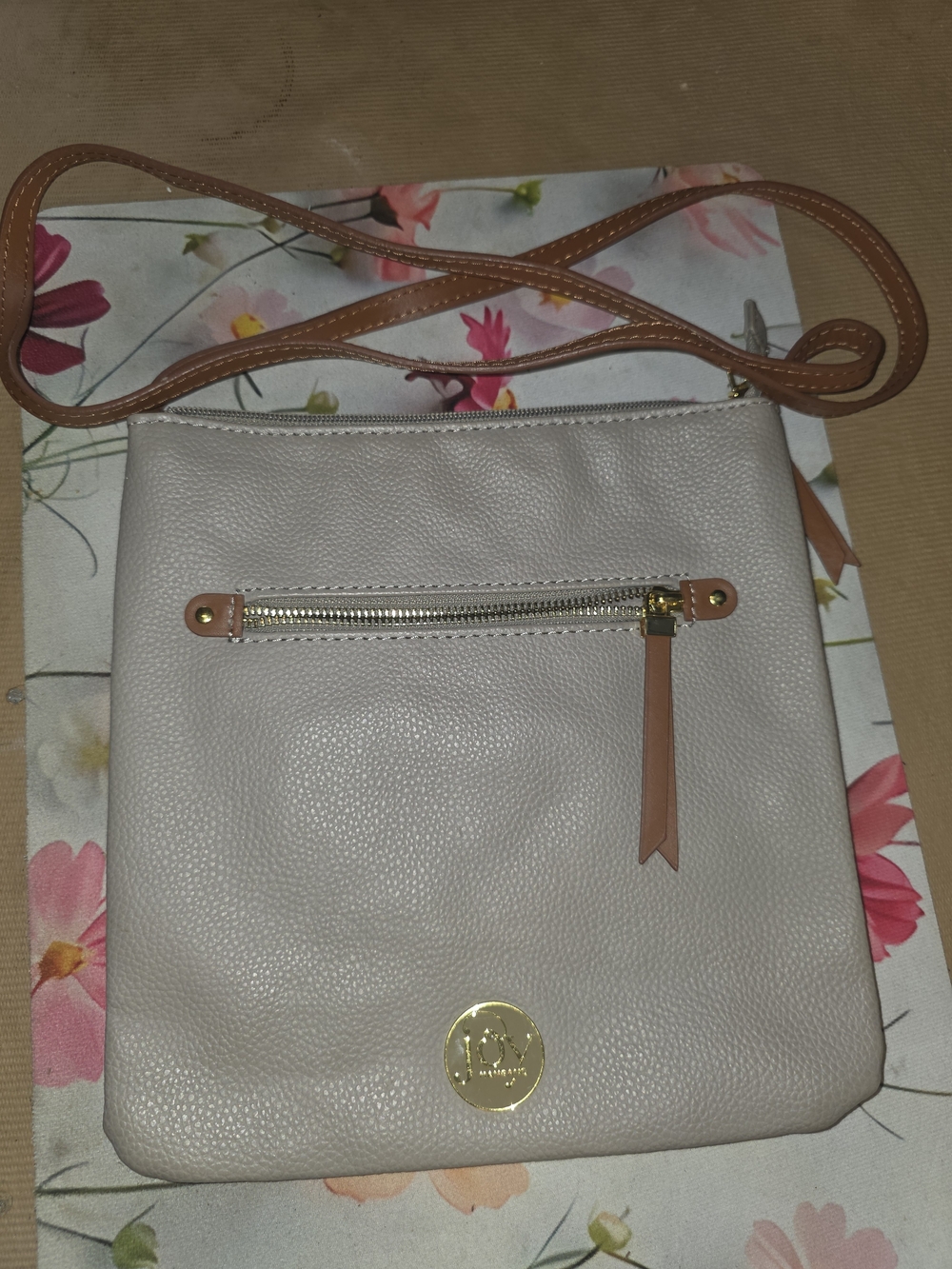 Joy Mangano Light Blush Crossbody with Tan Strap